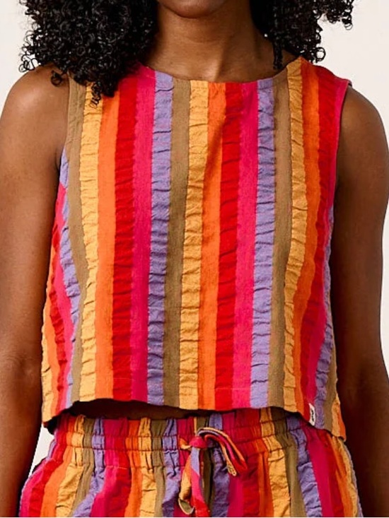 Lucy & Yak Tops - Lucy & Yak Striped Sleeveless Tank in Red, Orange, Yellow, Purple, Brown